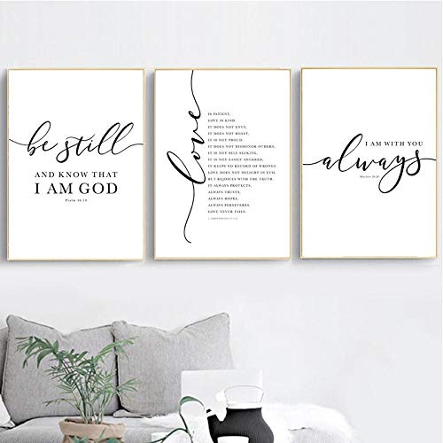 WANGHH Christliche Bibel Vers Zitat Poster und Drucke Schwarz Weiß Wandbilder Schrift Christus Wandkunst Leinwand Malerei Home Decor- 40x60cmx3 ungerahmt