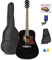 MAX SoloJam Westerngitarre, Akustik Gitarre Set, Acoustic Guitar, Akustikgitarre 4/4 mit Tasche, Plektrum, Stimmgerät, Schultergurt und Stahlsaiten, Anfängergitarre in Schwarz