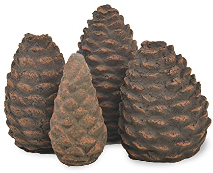 Skyflame Ceramic Fiber Pine Cones, 4 pcs Christmas Decorative Gas Faux Fireplace Logs in Assorted Sizes for Most Types of Indoor or Outdoor Fireplace and Fire Pit, Clean Burning Accessories
