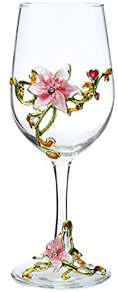 XUDREZ målade emaljerade blommor blyfria vinglas, 320 ml/10,8 uns röd/vit kristall vinglas (rosa kopp lilja)