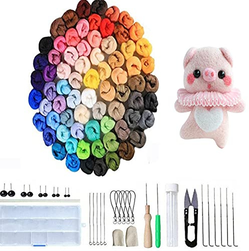 Joyeee Kit per infeltrimento ad ago, set completo di aghi di precisione con lana di 72 colori, custodia, manico in legno, forbici, protezioni per dita in pelle, perfetto per decorazioni fai da te