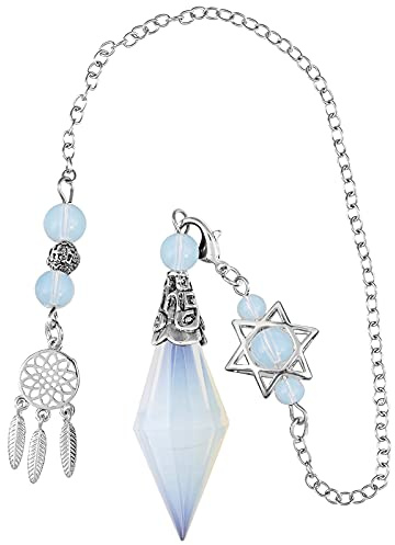 KYEYGWO Opalite Pendule Reiki Crystal Point Cone Stone pour Femmes et Hommes, Pendentifs en Pierre de Quartz à Double Pointe pour la Divination, Méditation, Vision, l'équilibre