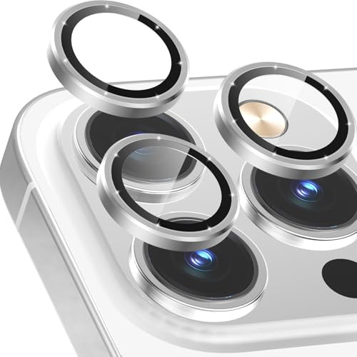 CloudValley Camera Lens Protector Designed for iPhone 13 Pro/13 Pro Max, Tempered Glass Film, Aluminum Alloy Lens Protective Cover, Silver