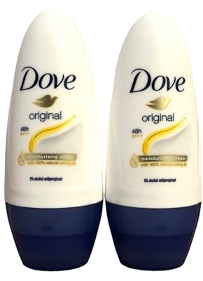 Dove Confezione risparmio deodorante Roll On 48h originale senza alcol per donna, con olio nutriente naturale al 100% e 1/4 di crema idratante, confezione da 2 x 50 ml