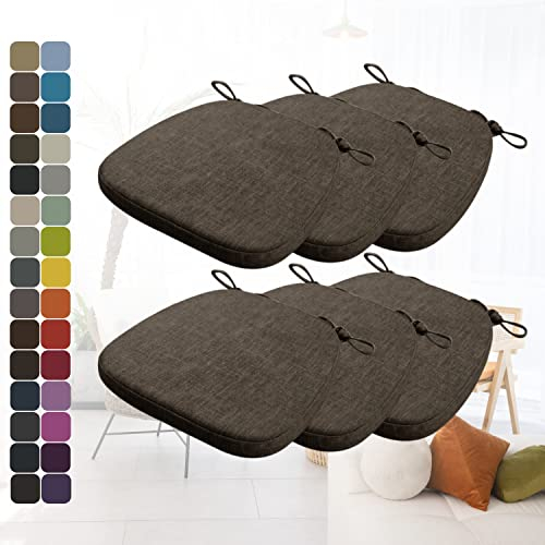 Kimgull 6er Set Stuhlkissen mit Bändern Bequeme Waschbare Rutschfestes Sitzkissen Ideal für zu Hause und Gartendekoration, viele Farben und Größen zur Auswahl (40X38X3CM Dunkelbraun)