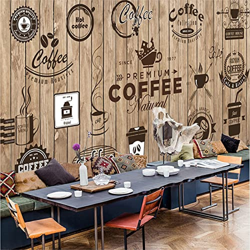 Papel tapiz para paredes 3D retro estilo europeo madera grano de café etiqueta café restaurante Decoración de no tejido Pared Pintado Papel tapiz 3D Decoración dormitorio sala sofá mural-250cm×170cm