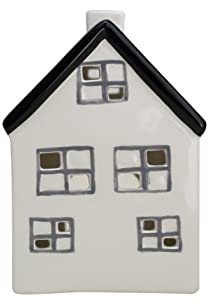 HEITMANN DECO Keramik Teelichthalter Haus - weiß/schwarz - ca. 10 x 15 cm