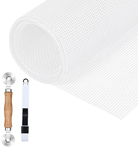 Fillis Insektenschutz Fenstergitter, 120x250cm Ersatz Fliegengitter Meterware aus Fiberglas Mückenschutz Gewebe Moskitonetz mit Reinigungsbürste und Einroller DIY Zuschneidbar für Fenster Tür, Weiß