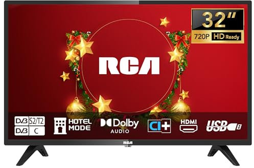 RCA TV 32 Pulgadas LED HD Ready Televisión Sintonizador Digital (DVB-T/T2-C-S/S2) Dolby Audio HDMI USB Hotel Modo Dormitorio Salón Hotel Negro, No Smart