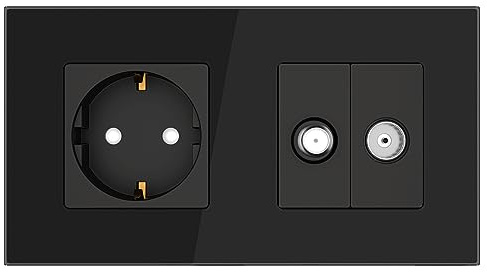 PULSAR Antennendose/Steckdose Unterputz Glas Schwarz 2-Fach, Sat/Kabel Dose | Antennendose mit Steckdose Unterputz 1-Fach Glas Schwarz - Sat-Kabeldose für TV Kabelfernsehen & Satelliten 86 x 86mm