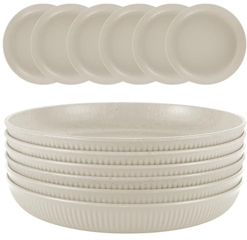 Dyserbuy 6pcs Plastic Plates, Picnic Plates Reusable, Unbreakable Lightweight Camping Plates for Salad, Pasta, Party, Home, Office, Microwave and Dishwasher Safe, Beige