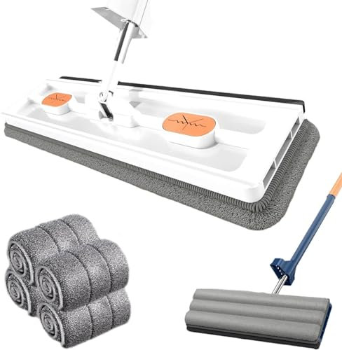 VERIMP Trapeador Plano Grande, Trapeador De Limpieza Ajustable Giratorio De 360 ​​​​°, Trapeador De Limpieza De Paredes, Trapeador Plano Microfibra Giratoria Incorporada con (Color : Whi
