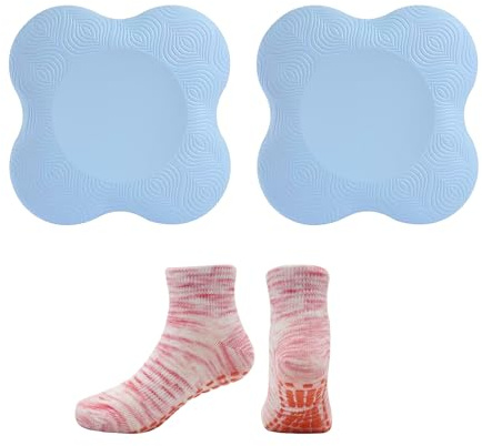 2 Stück Yogamatten-Knieschoner Mit 1 Paar Yoga-Socken, Yoga-Knieschoner, Rutschfeste Tpe-Yogamatte, Verdickte Yoga-Knieschoner, Unabhängige Knieschoner-Yogamatte (Blau)