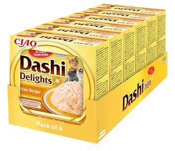 INABA Dashi Delights Katzenfutter Nass 100% Natürliches Hähnchenfleisch | Getreidefrei, Zuckerfrei, ohne künstliche Aromen, 86% Feuchtigkeit | Premium Katzen Leckerlies in Brühe 70 g (6er Pack)