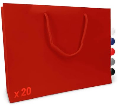 Verpackungswelt Geschenk-Tüten 20 Stück | Glänzende Papier-Tüten mit Henkel | Geschenk-Tüte 40x12x30 cm | Papier-Tüte ideal für Geburtstag, Weihnachten, Einzug & Mitbringsel | Rot