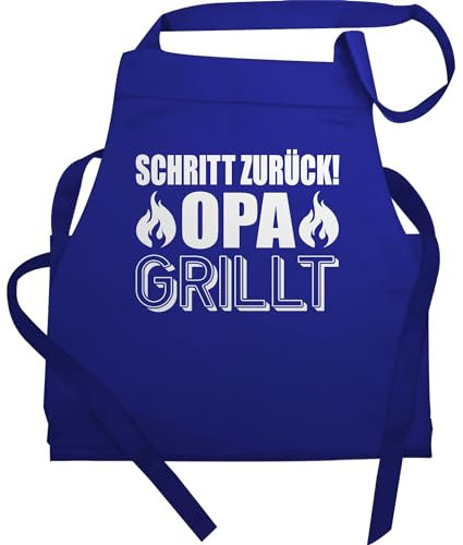Shirtracer Schürze - Grillschürze - Herren 1 - Opa grillt Schritt zurück Opi Geschenk - 60x87 - Royalblau - lustige grill geschenke männerschürze für papa grillgeschenke grillen männer originelles