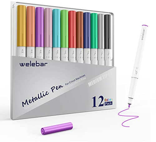 Welebar Metallic Marker Stifte für Cricut Maker 3/Maker 4/Explore 3/Explore 4/Air 2, 12 Stück Assorted Farben, 1,0 Medium Point Metallstifte für Kalligraphie Zeichnen