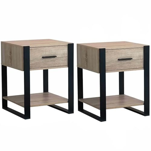 IDMarket - Lot de 2 Tables de Chevet Onyx 1 tiroir avec Tablette Bois et Noir