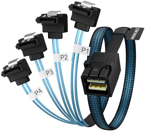 OIKWAN Cable interno Mini SAS HD a SATA en ángulo recto de 3,3 pies, 1 m (SFF-8643 a SATA Forward Breakout)