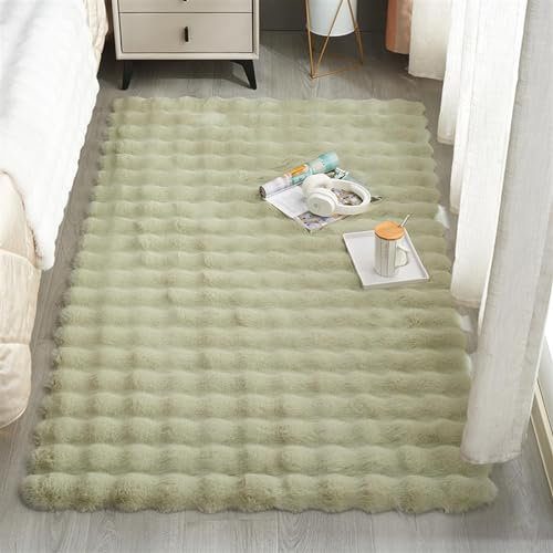 Guetto Hochflor Teppich Wohnzimmer rutschfest Fellteppich Shaggy Flauschig Weich Modern Kunstfell Fell Imitat Einfarbig, Flauschiger Weich Teppich Wohnzimmer, Waschbar,Grün,180x300cm