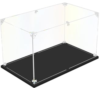 DOFOPO Acryl Vitrine Schaukasten Selbstmontage Klar Acrylbox 35 x 20 x 20cm | Staubdichte Transparente Display case für Lego Modellautos Spielzeug Sammlung mit Schwarzer Basis; Handschuhe Putztuch