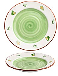 Assiettes à dîner, assiettes à dîner en porcelaine de 8,5 pouces for salade, dessert, steak, pâtes, vaisselle de cuisine, vaisselle de cuisine, ensemble de 2 pièces, rouge, plat profond (Color : Gree