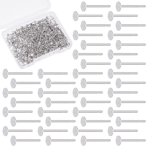 UNICRAFTALE 500 pz 316 Perno per Orecchini Chirurgici in Acciaio inossidabile con Vassoio per Orecchini Da 3/10 mm Piatti e Rotondi Orecchini A Perno in Metallo per Orecchini per Creazione di Gioielli