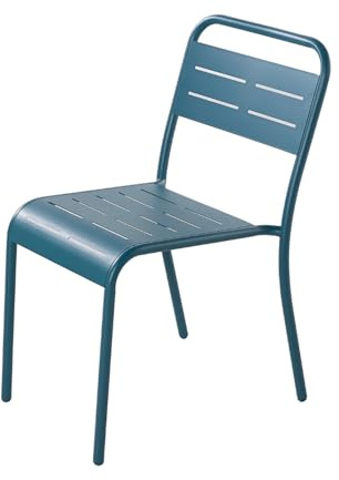 CONCEPT USINE | Lot de 4 Chaises de Jardin | Design Métal BERGAME Bleu | Chaises Extérieur Empilables | Structure Acier Robuste | Traitement Anti-UV | Waterproof | Idéal Patio, Terrasse, Balcon