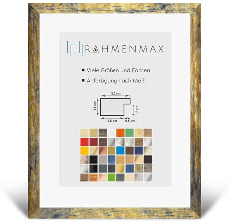 RahmenMax Morena Bilderrahmen Posterrahmen 33x98 cm Blaugold Meliert 98x33 cm mit weisser Rückwand und klarem Acrylglas