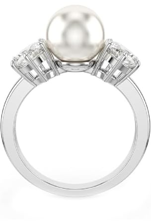 Swarovski Anello cocktail Matrix, Crystal Pearl, Taglio Round, Bianco, Placcato rodio