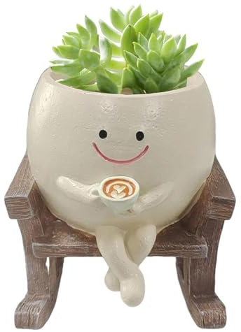 CMANLNYK Smile Rocking Chair Plant Pot - Cute Funny Flower Pot with Drainage Hole, Creative Succulent Cactus Planter for Home Office Balcony Garden Decoration