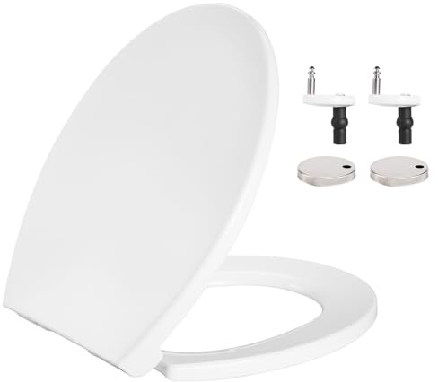 Hanra Oval Soft Close Toilet Seat with Quick Release for Easy Cleaning, Adjustable Top Fix Hinges, 460L x 360W, Standard White