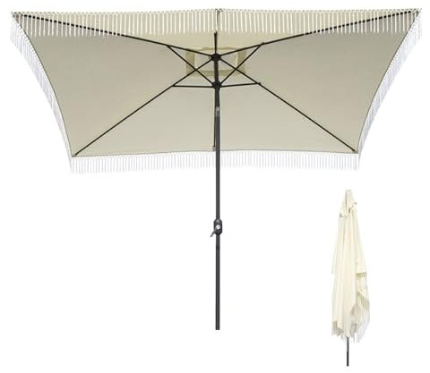 HESHEQ Parapluie à franges Parapluie rectangulaire 200 * 300 cm Parasol de balcon Parasol de jardin Inclinable sur 30° dans Les 2 Sens Hauteur Réglable for extérieur,jardin,piscine