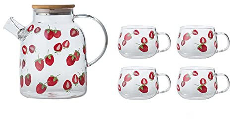Carafe Eau Thé de bouilloire à eau de verre sertie de 4 tasse de Teaweware Ménage Ménage Ustensil Ustensile Jus de Jus de Jus de Jus de boissons Tapots Pichet à Thé Glacé(Color:B,Size:L)