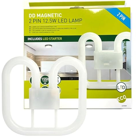 FNX Luceco 2D Magnetic 2-Pin LED Lamp | 12.5W = 28 Watt Equivalent - Eco & Energy Efficient GR8 Light Bulb | 1550 lumens, 4000k - Easy Installation & Energy Saving | 187 x 200 x 33 mm | Neutral White