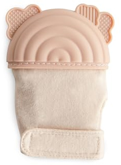 mushie Silicone Teething Mitten for Babies 3 Months+ (Rainbow) | Textured Silicone & Sensory Fabric with Adjustable Strap
