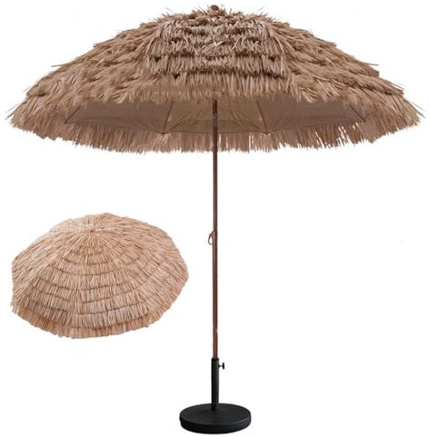 Ombrellone da esterno pieghevole da 2 m, in paglia hawaiana e tiki, ombrellone con tetto di paglia