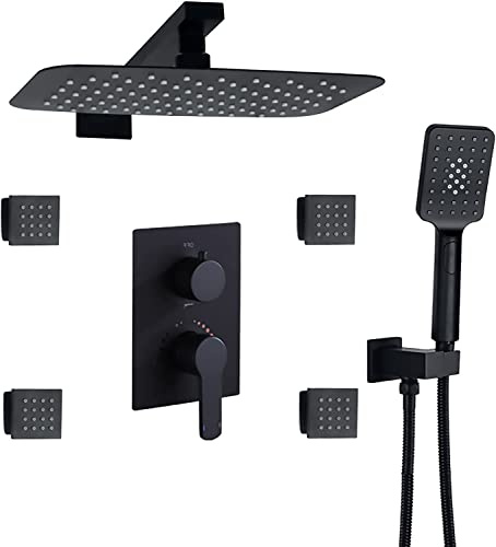 GLJTUO Ensemble De Douche Système De Douche Ensemble De Robinet De Douche Noir Ensemble De Douche À Effet Pluie 12 * 8 Pouces Ensemble Combiné De Baignoire Et De Douche À Montage,