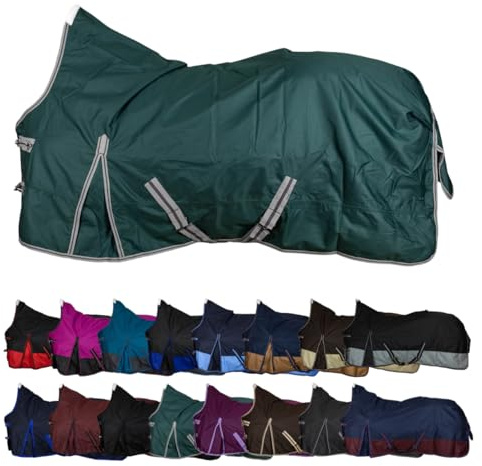 RL24 - Weidedecke High Neck Basicline 600D Grün 135cm (200g) | Füllung – Regendecke & Übergangsdecke – wasserdichte Outdoordecke mit Kreuzbegurtung