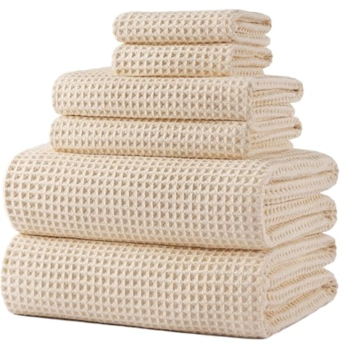 Polyte 6er Set Badetücher Mikrofaser Waffel Schnelltrocknend 430 GSM