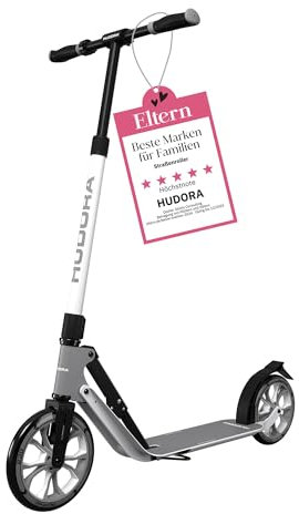 HUDORA BigWheel 230 Advanced Scooter - Stabiler Aluminium-Roller bis zu 120kg - Leiser & zusammenklappbarer Cityroller mit Ständer & Klingel - Kick-Scooter für Kinder/Jugendliche & Erwachsene - iron