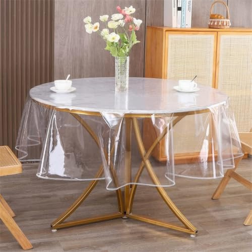 Tischdecke Transparent Rund 120cm/47.24in Durchmesser, PVC Durchsichtige | Tischdecke Rund, Schneidbar, Waschbar, Wasserdicht, öLbeständig, Schmutzabweisend, Schützen Sie Den Tisch und die Tischtücher