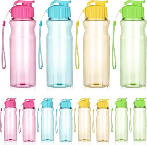 MALLOOM Lot de 12 Bouteilles d'Eau Réutilisables pour Enfants - 500 ml - Plastique PET sans BPA - Large Goulot - pour Cyclisme, Camping, Randonnée, Gym, Yoga, Sport