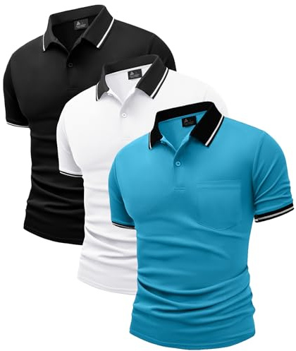JACKETOWN 3 Pack Mens Polo Shirts Short Sleeve Lightweight Breathable Golf Polo Casual Adult Multipack Tennis T Shirt