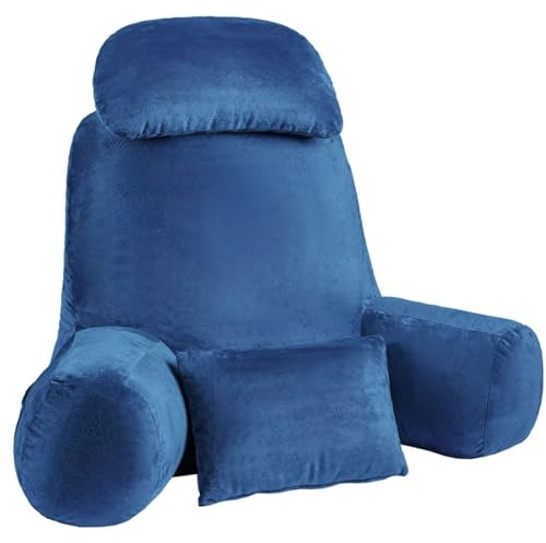 NOONTIDE Reading Pillow for Sitting up in Bed and Couch,32 X-Large Back Pillow for Adult & Teens with Soft Adjustable Neck Roll Backrest Pillow,Washable Cover,Watching TV/Gaming/Relaxing(Blue)