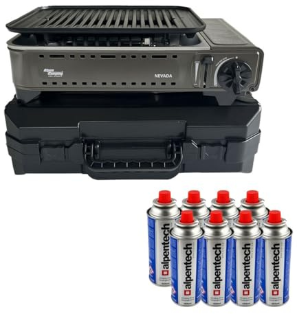Alpen - Barbecue à gaz Portable Grill 1780W + 8 Cartouches Gaz Butane Allumage Piezo + Mallette Camping