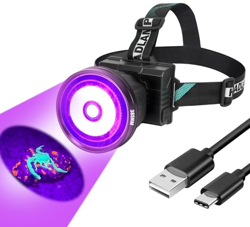 LUMENSHOOTER H1 Rechargeable UV Headlamp, Hands Free 385nm Blacklight Flashlight, for Pet Urine Detection, Scorpion Hunting, Resin Curing, Rockhounding