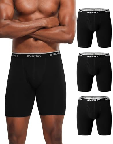 INNERSY Boxershorts för män, långa kalsonger, bomull, retroshorts, anti-skavning, trunk, 3-pack