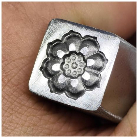 CYHTYM Schlagzahlen Prägestempelwerkzeug aus Metall mit Lotusmuster, für Gold- und Silberschmuck, Leder, Kunststoff und Holzschnitzformen(10mm)
