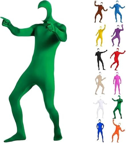 Generisch Conjunto de cuerpo completo unisex para mujer y hombre – Traje de Halloween y carnaval, Bodysuit de Slenderman naranja, Cosplay de segunda piel con cara abierta, mono para adultos, verde, L